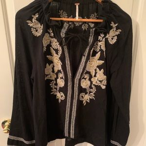 Free People Black Embroidered Top